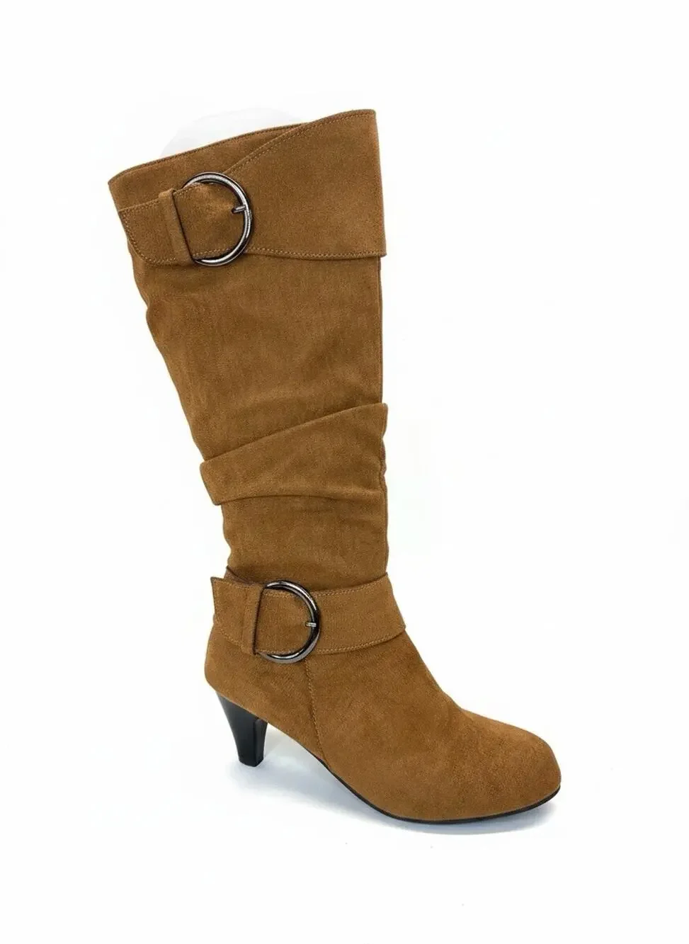 Women’s Suede Slouchy Knee High Boots Brown Buckle Kitten Heel EU 41 Fits US 8.5